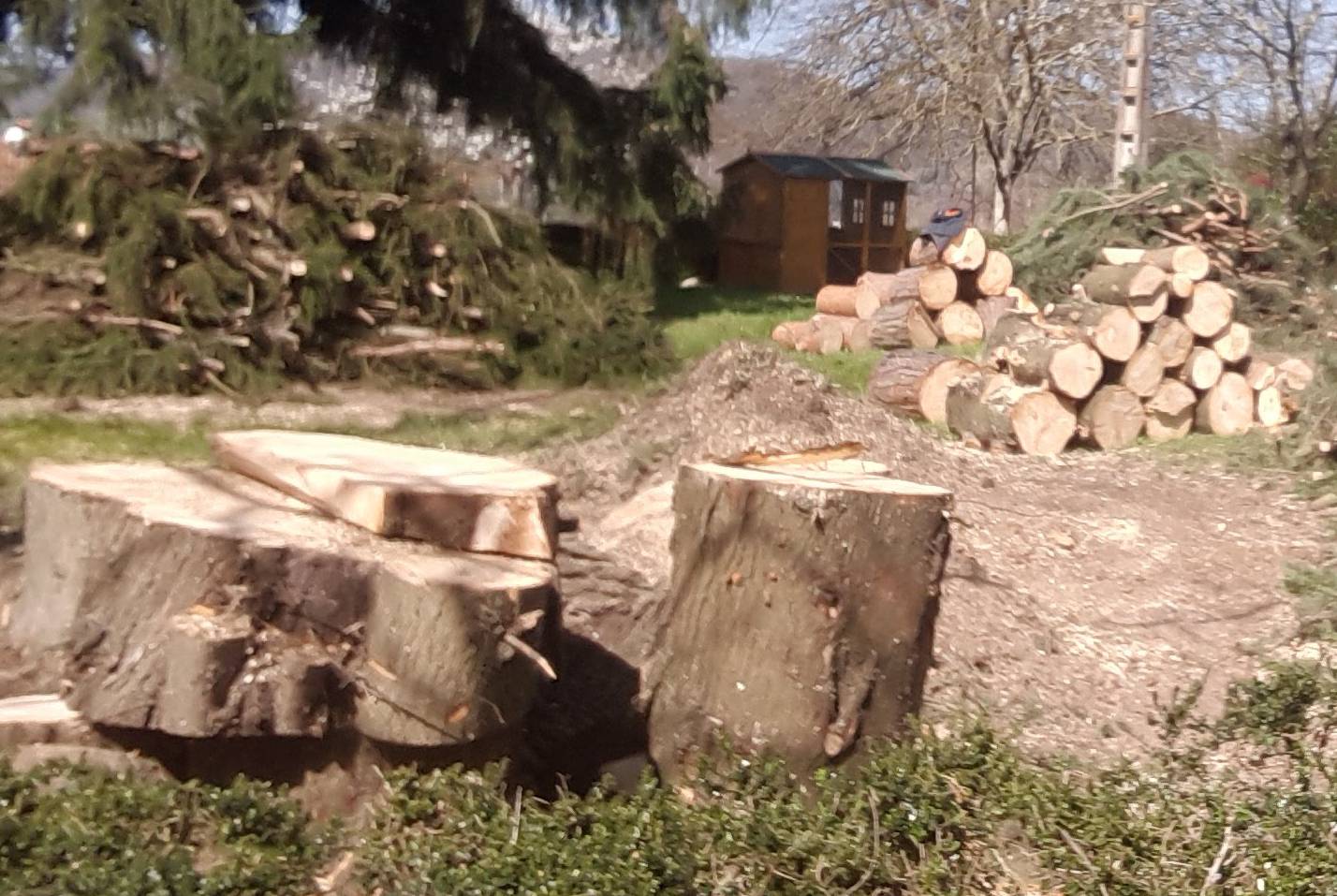 rangement du bois et du branchage sur un chantier à Foix